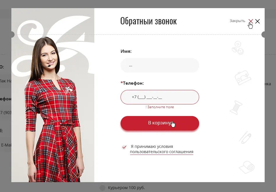 Модальное окно обратной связи